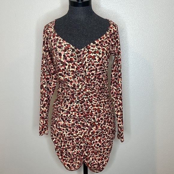 NWT ASOS Monki Tua ruched long sleeve mini dress in rose print Size Large - Picture 3 of 11